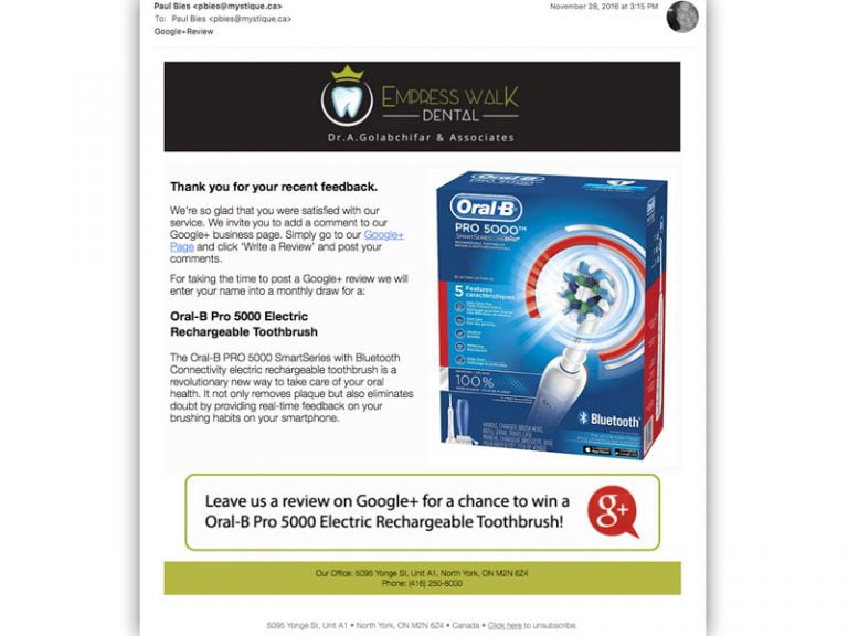 Empress Walk Dental – email campaign