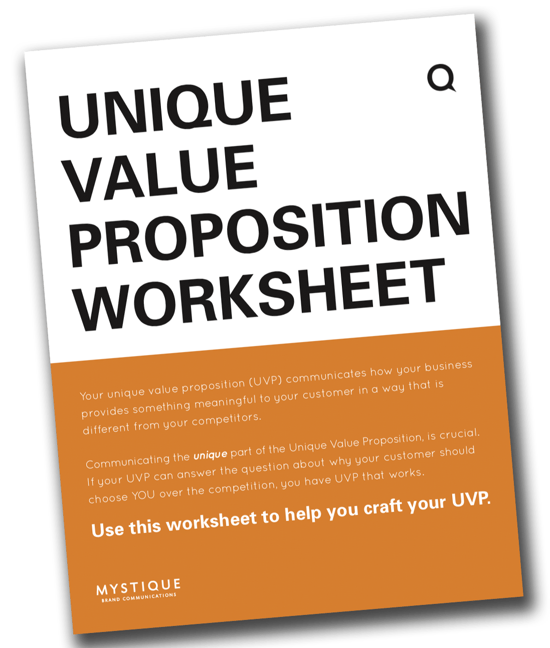 Unique Value Proposition Worksheet Mystique Brand Communications
