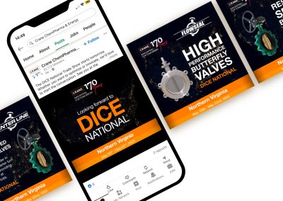 Crane ChemPharma & Energy booth at DICE National trade show featuring corporate identity collateral, event branding, and social media support by Mystique Brand Communications